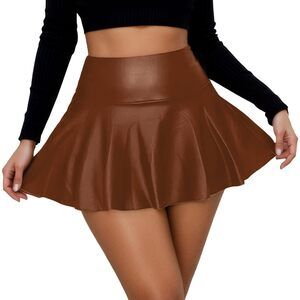 3292 Leather Ruffle Mini Skirt Sexy Tight Short Skirt for Casual Going Out